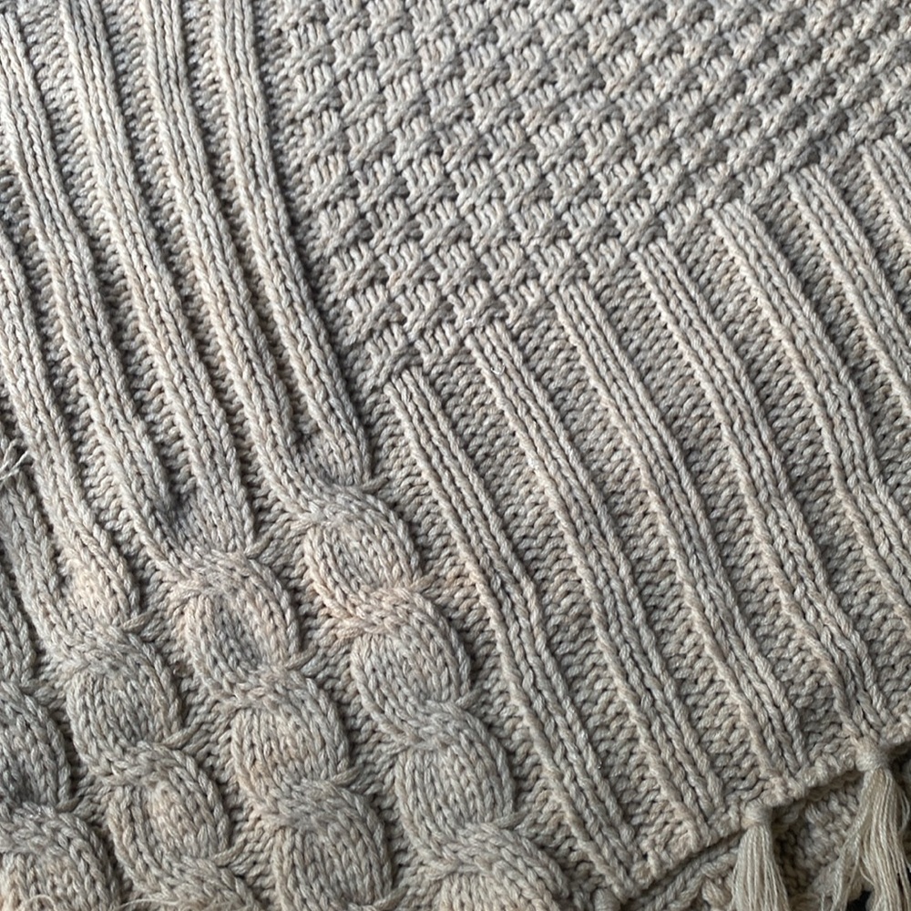 🎁Cream Knit Poncho with Fringe - Picture 3 of 6